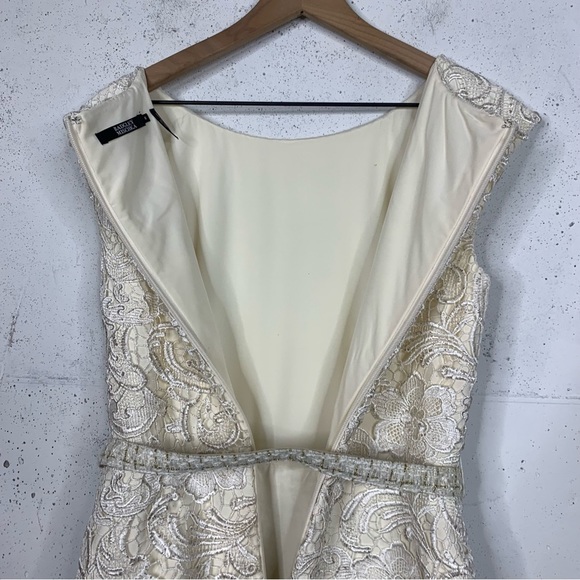 Badgley Mischka Lace And Tweed Gold Metallic Dress Size 8 - Picture 13 of 16